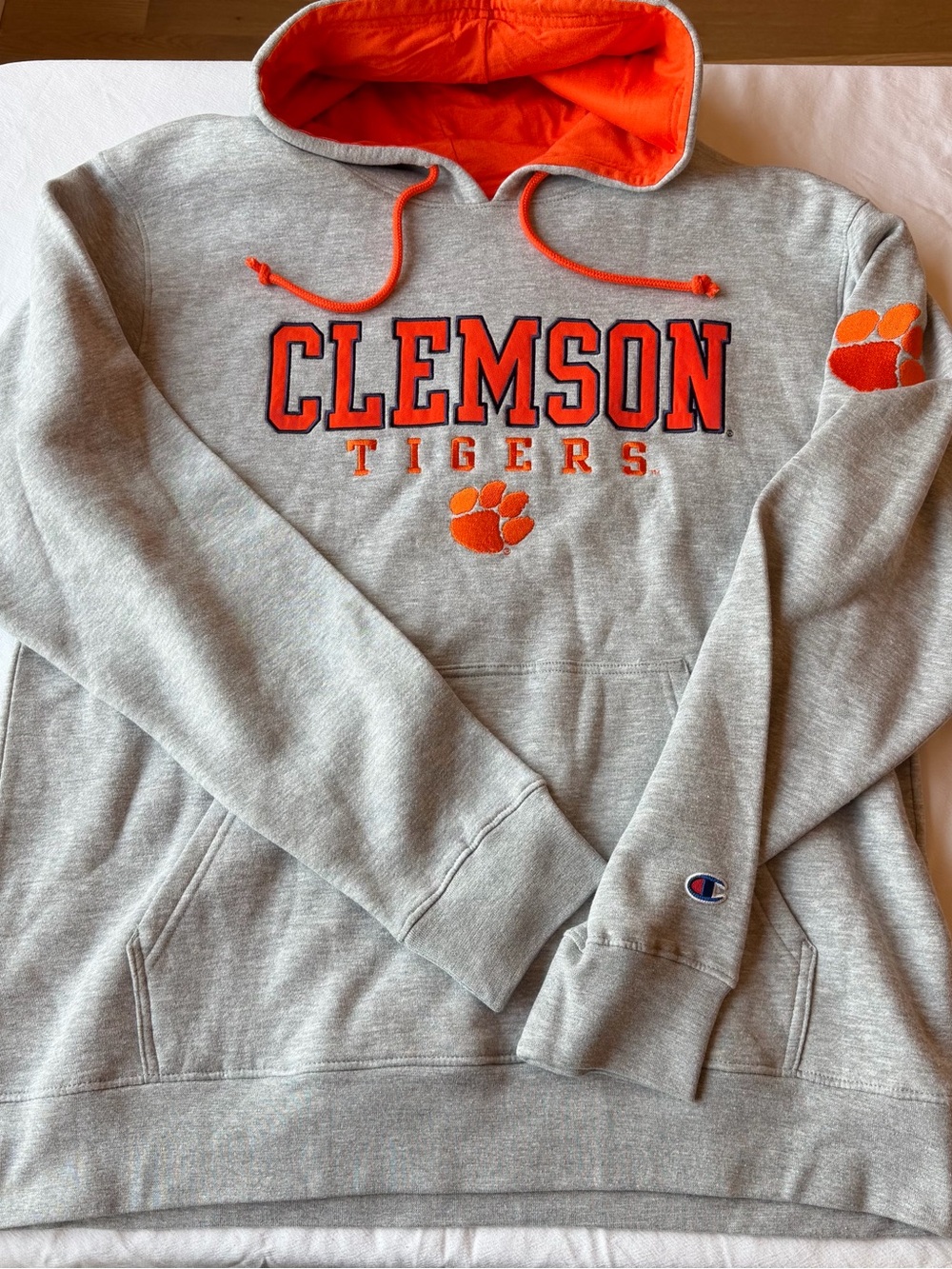 Champion Clemson Tigers Embroidered Hoodie Gray Orange NWT Size L